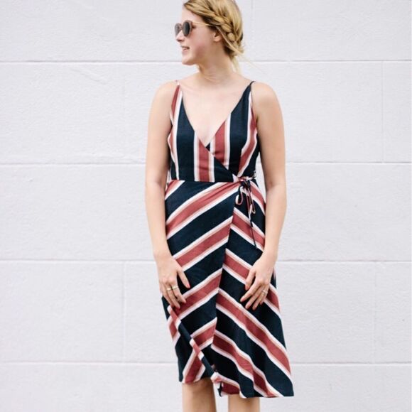 Topshop Stripe Midi Wrap Slip Dress - Picture 1 of 8